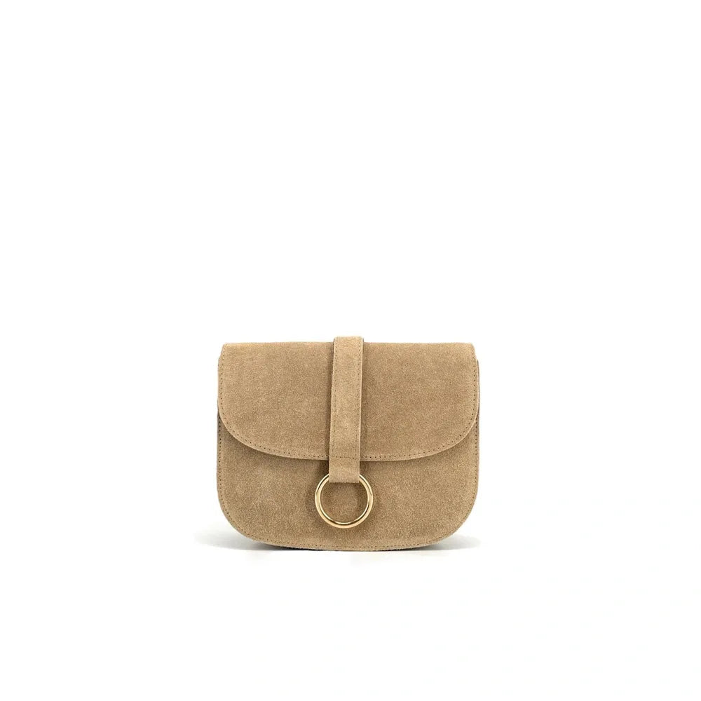 Sac besace en croûte de cuir VELVET Taupe clair