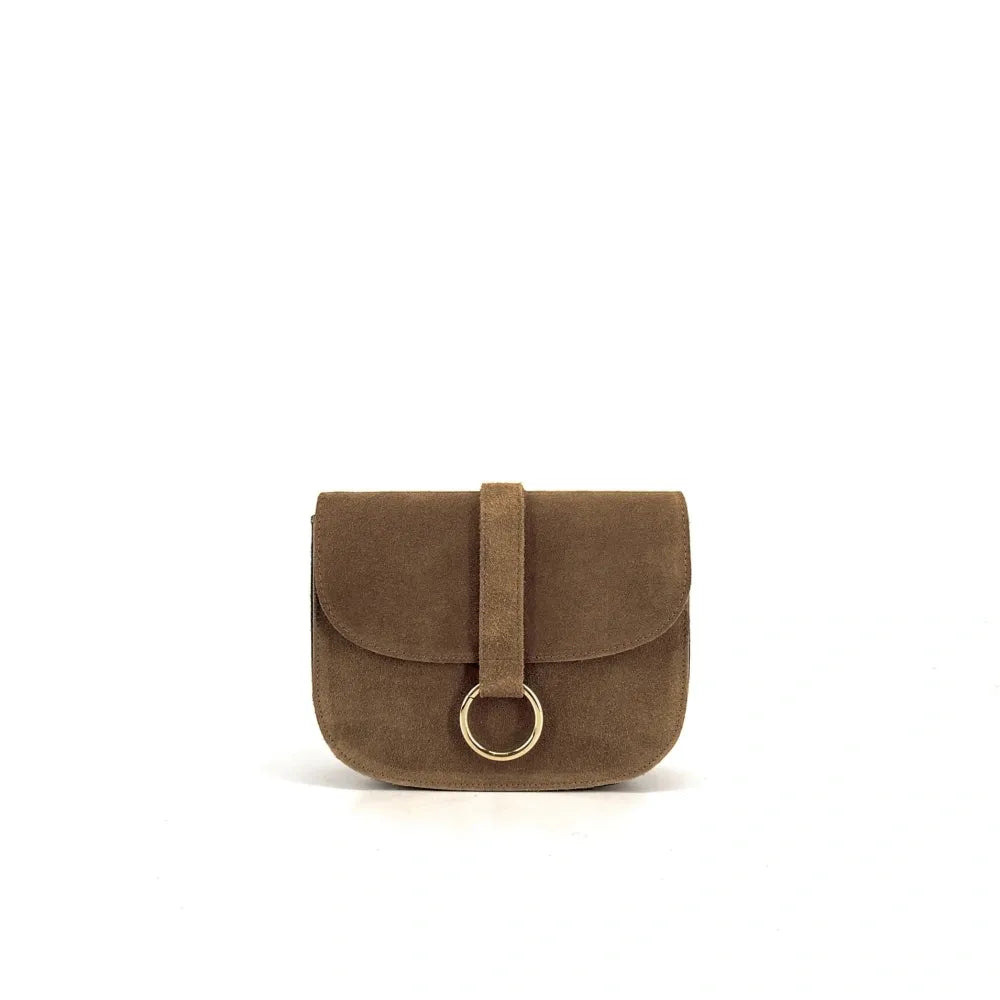 Sac besace en croûte de cuir VELVET Taupe foncé