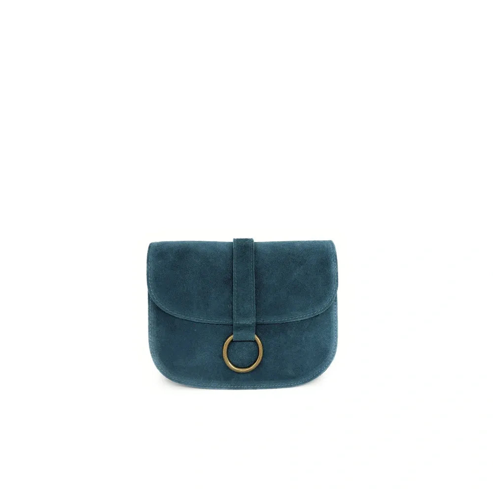 Sac besace en croûte de cuir VELVET Bleu vert canard