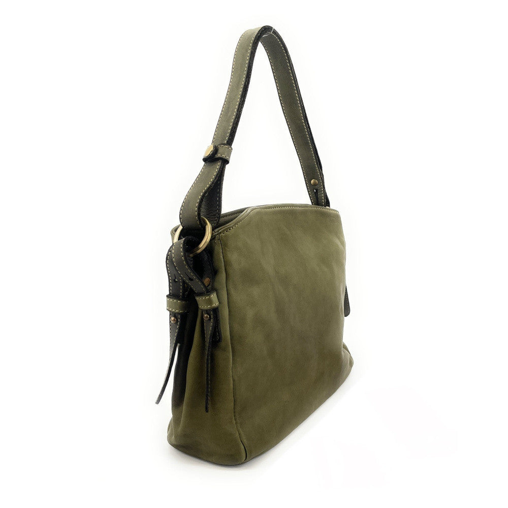 Sac besace en cuir vintage à tannage végétal ANAITIS Kaki