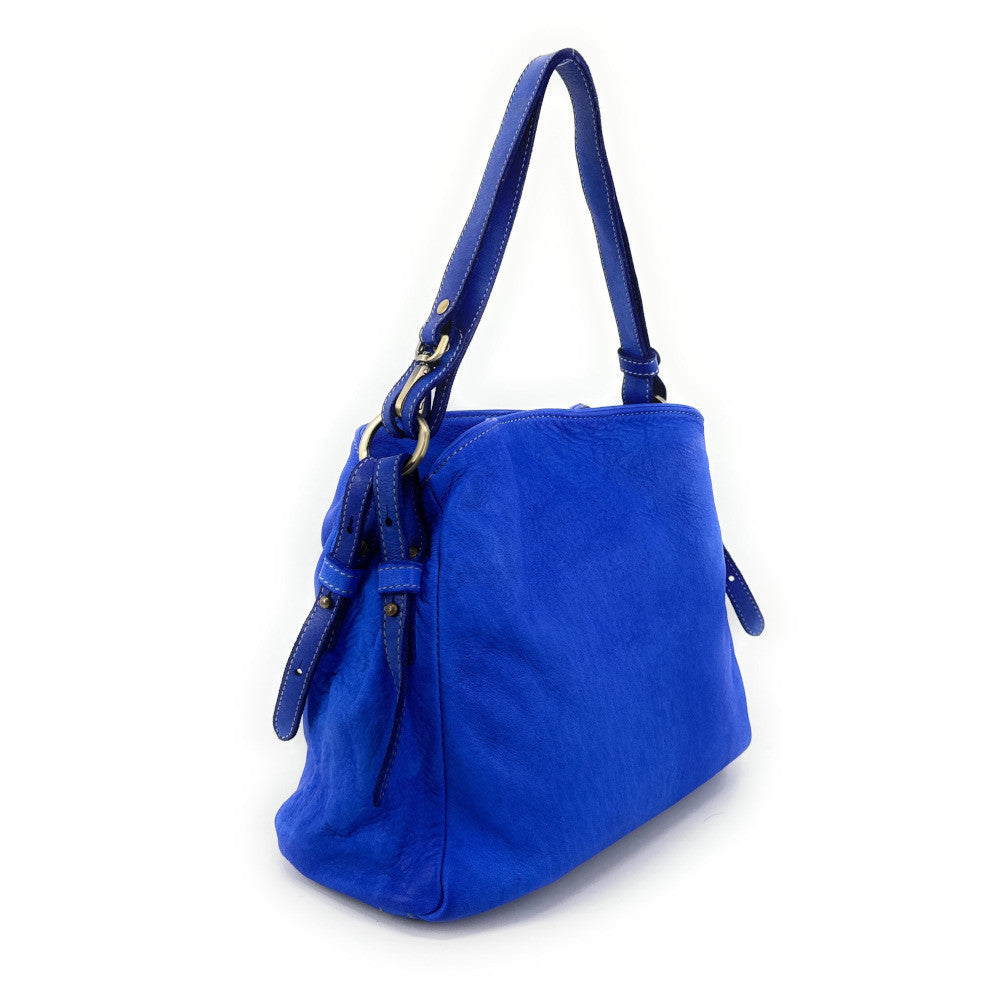 Sac besace en cuir vintage à tannage végétal ANAITIS Bleu roi