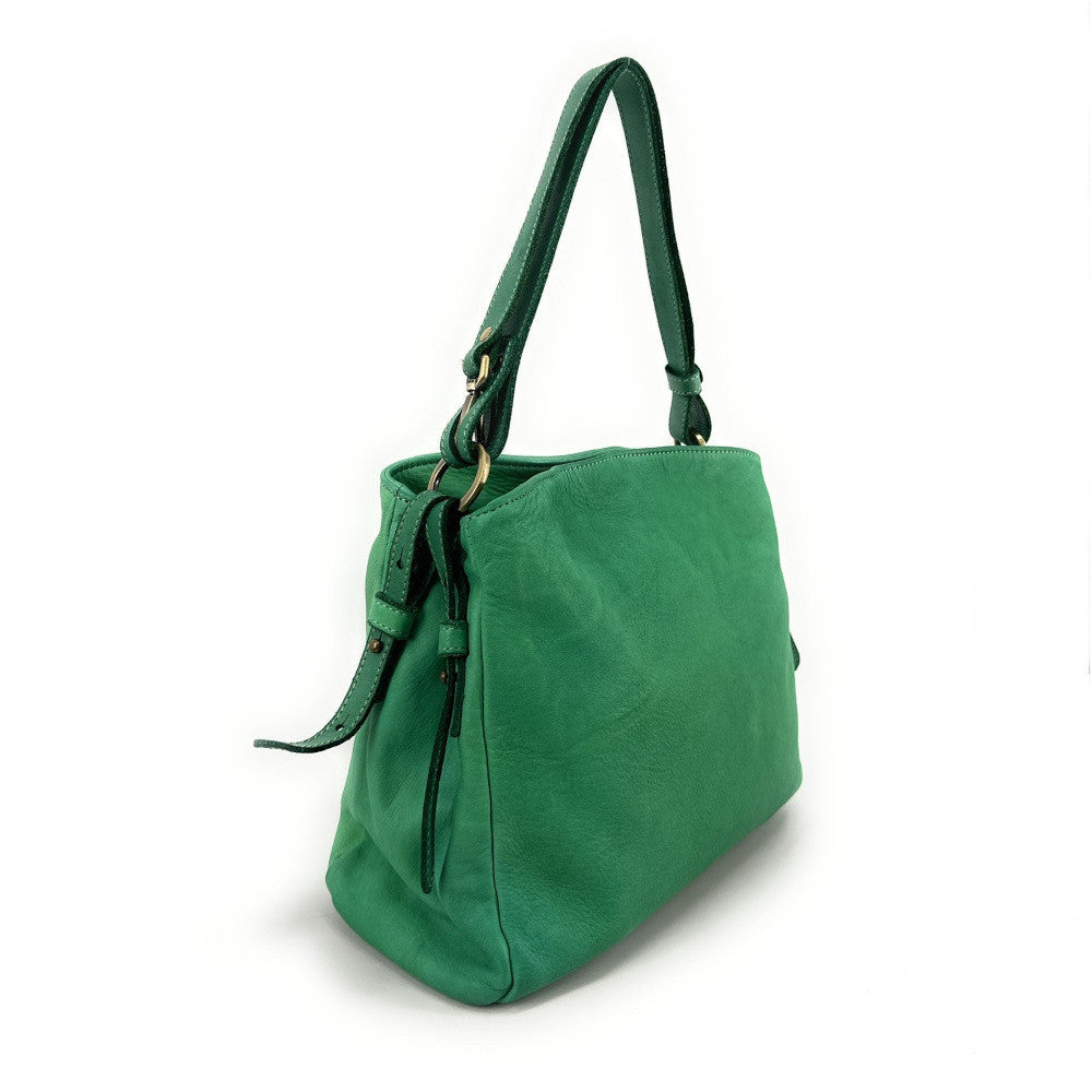 Sac besace en cuir vintage à tannage végétal ANAITIS Vert menthe