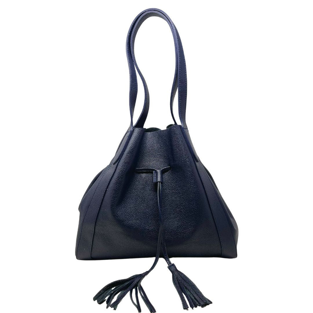 Sac bourse en cuir grainé GISEH Bleu marine