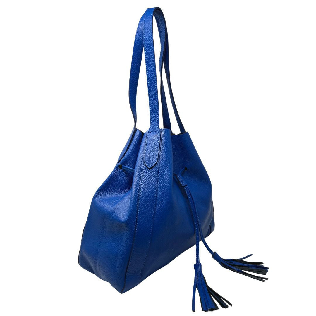 Sac bourse en cuir grainé GISEH Bleu roi