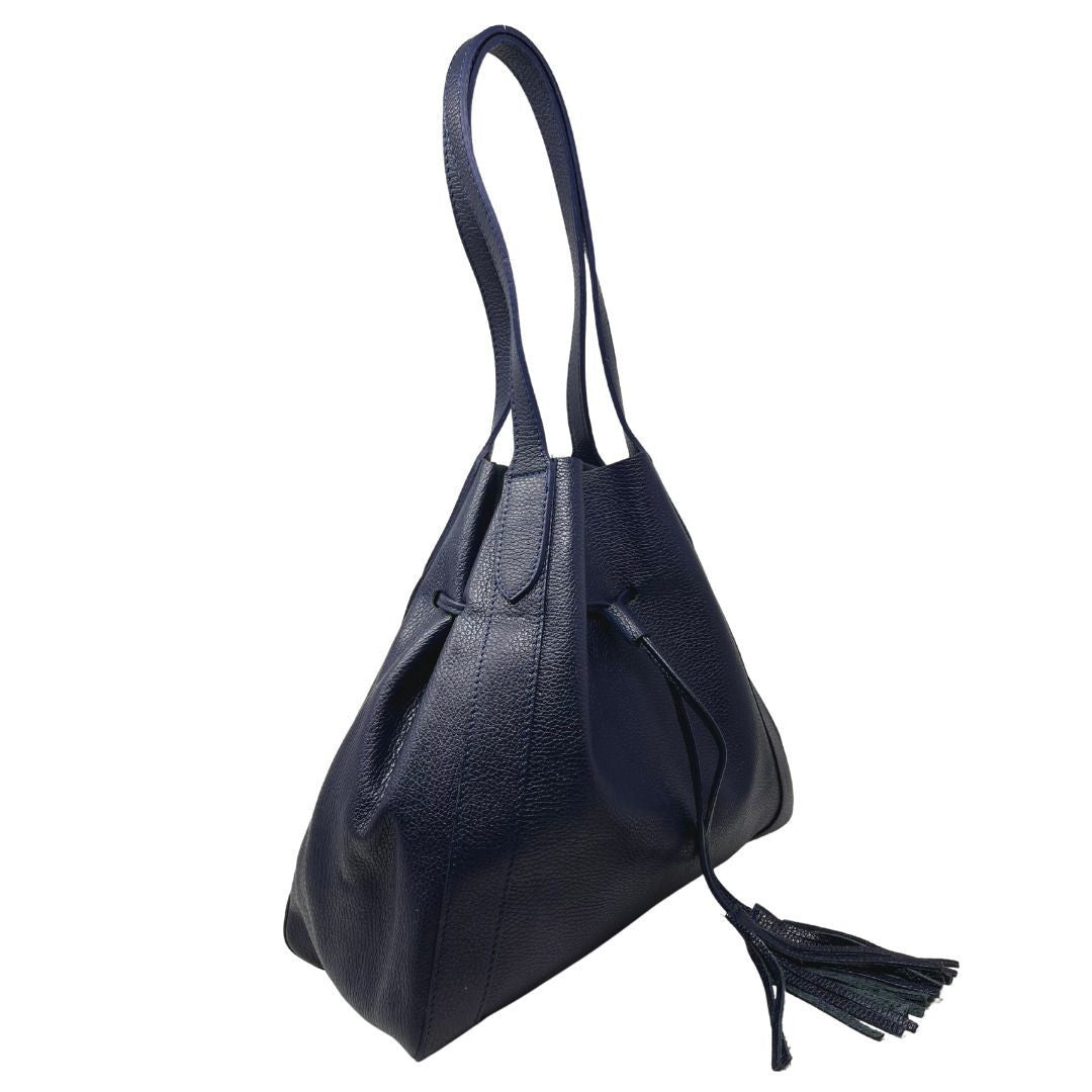 Sac bourse en cuir grainé GISEH Bleu marine