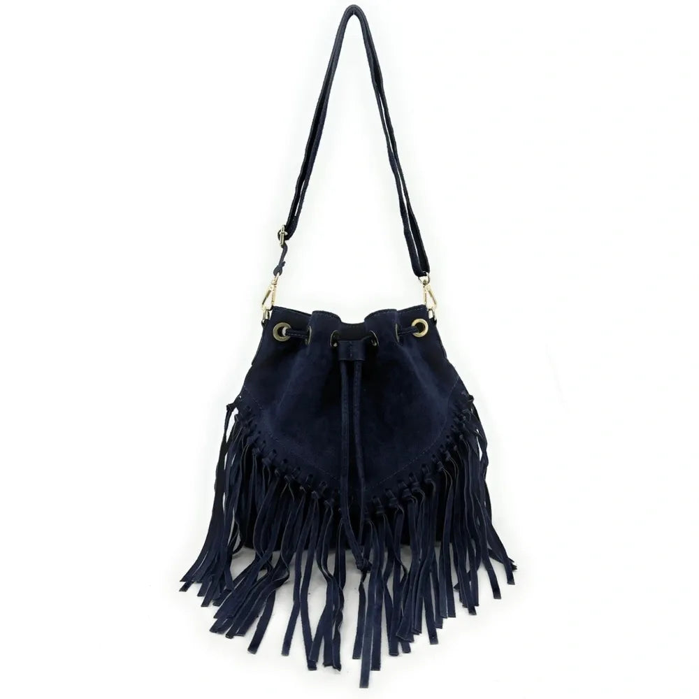 Sac bourse en croûte de cuir APONI Bleu marine