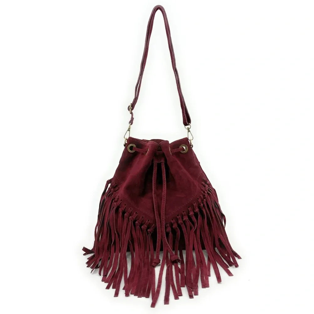 Sac bourse en croûte de cuir APONI Rouge bordeaux