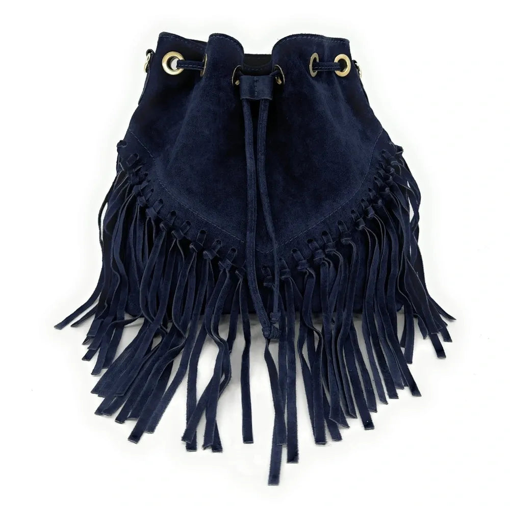 Sac bourse en croûte de cuir APONI Bleu marine