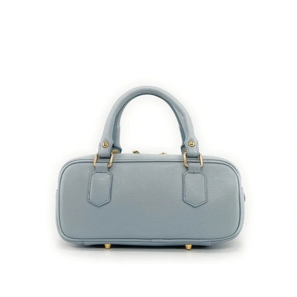 Sac bowling allongé en cuir grainé I LOAF YOU Bleu pastel