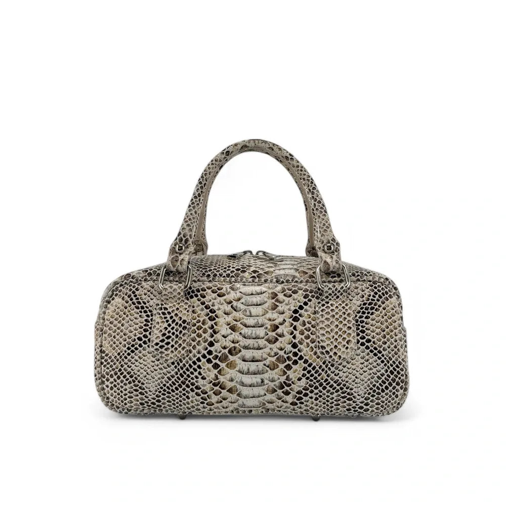 Sac bowling allongé en cuir grainé I LOAF YOU Python crème
