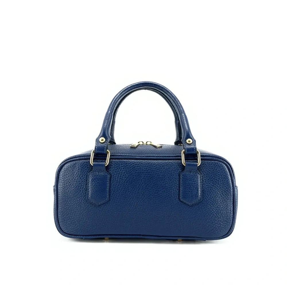 Sac bowling allongé en cuir grainé I LOAF YOU Bleu marine