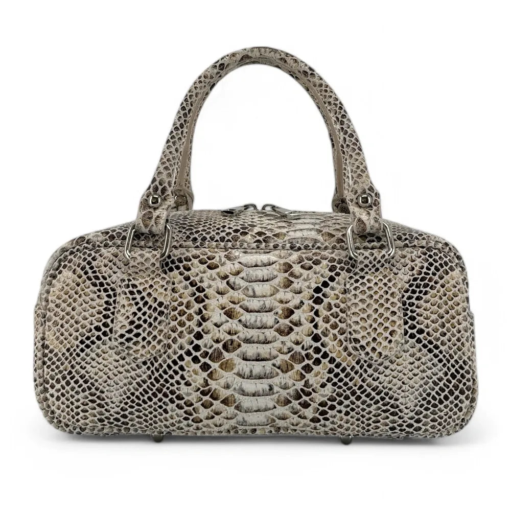 Sac bowling allongé en cuir grainé I LOAF YOU Python crème
