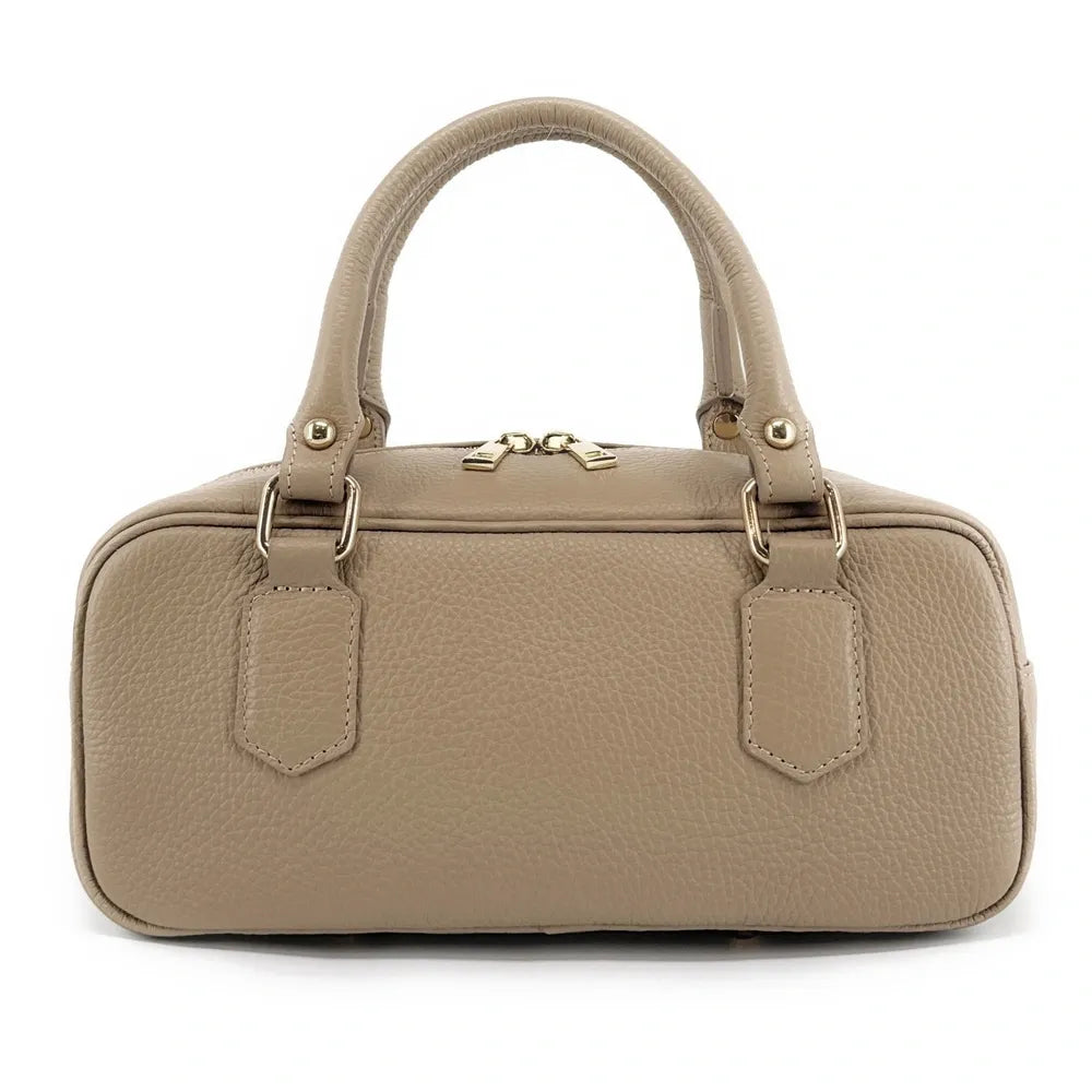 Sac bowling allongé en cuir grainé I LOAF YOU Taupe clair