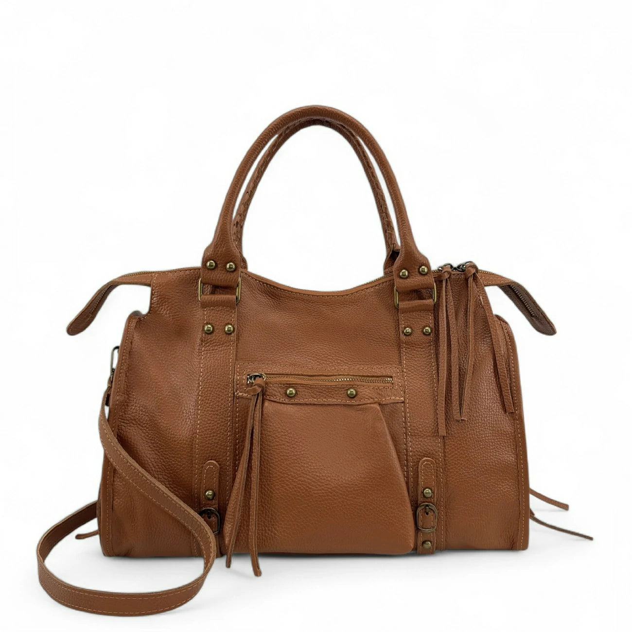 Grand sac type bowling en cuir grainé SANDSTORM Camel