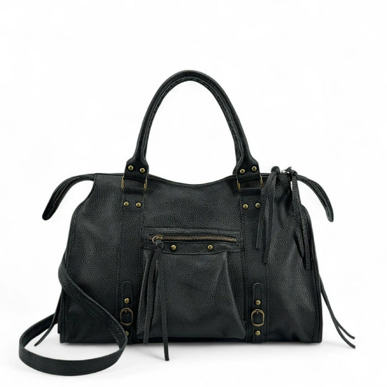 Grand sac type bowling en cuir grainé SANDSTORM Noir
