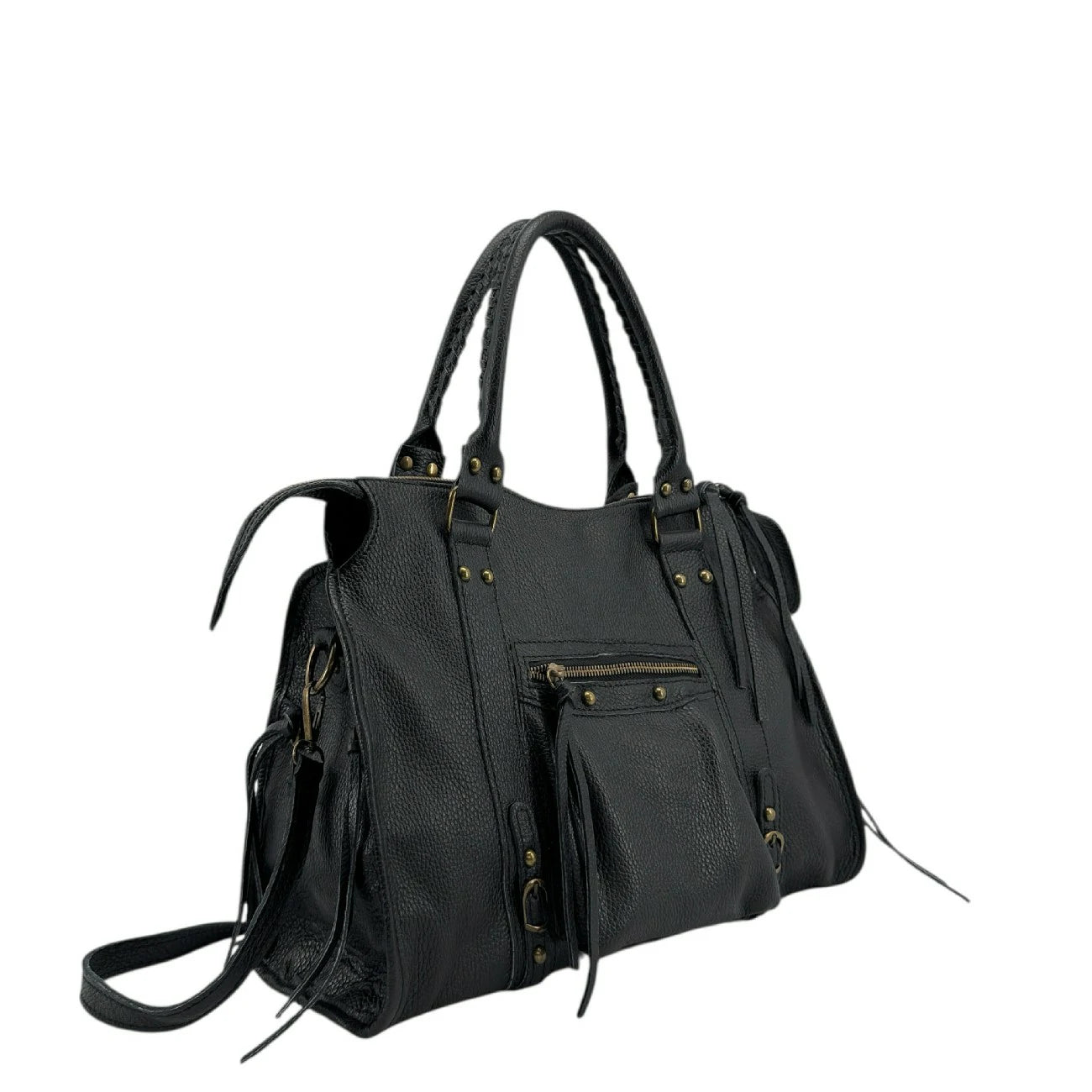 Grand sac type bowling en cuir grainé SANDSTORM Noir