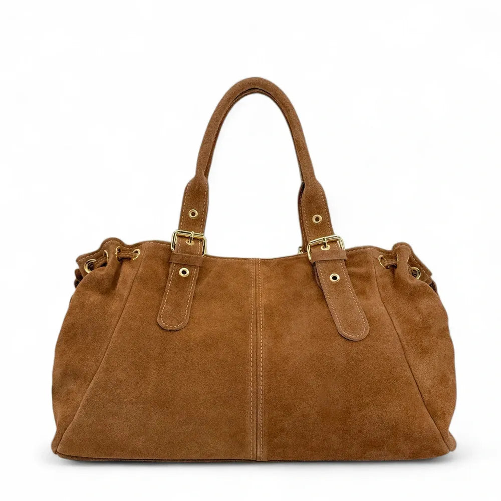 Sac à main OH MY BAG | Sac bowling en daim PRINCESSE SUEDE XL Camel