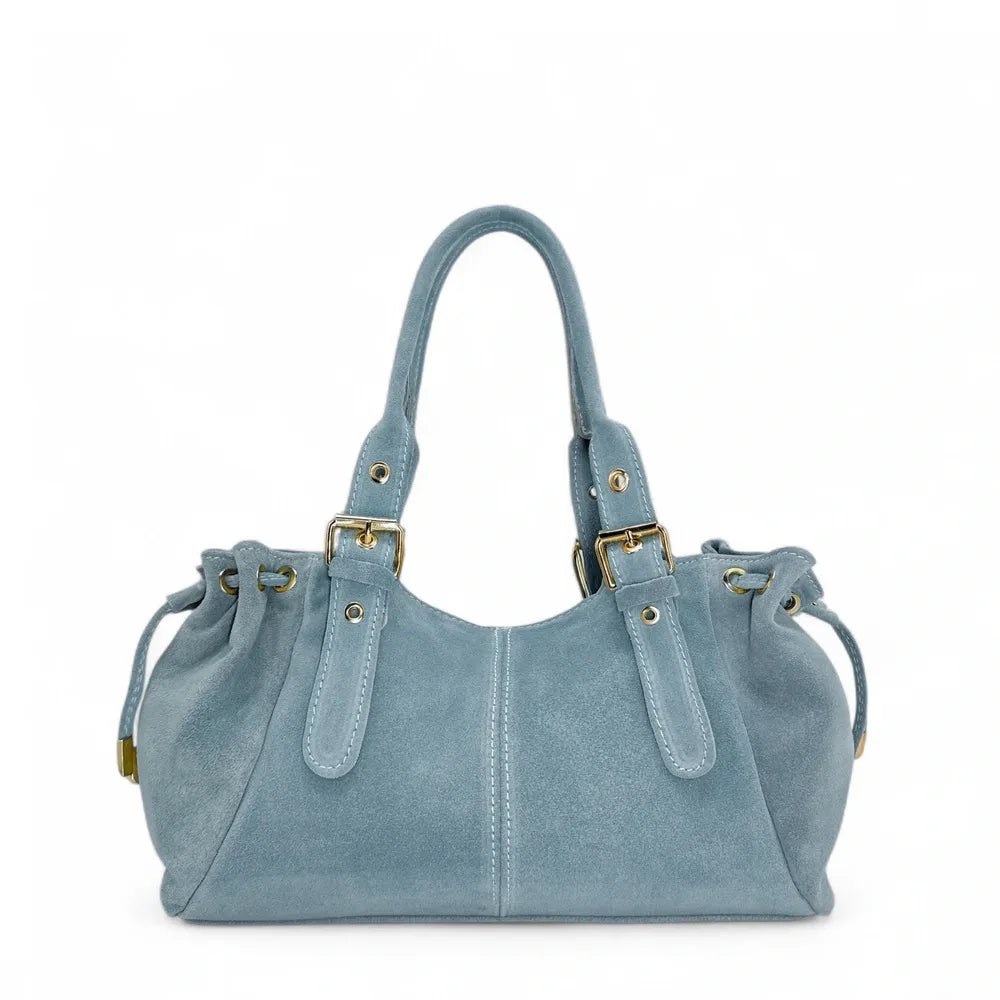Sac bowling en croûte de cuir PRINCESSE SUEDE Bleu pastel