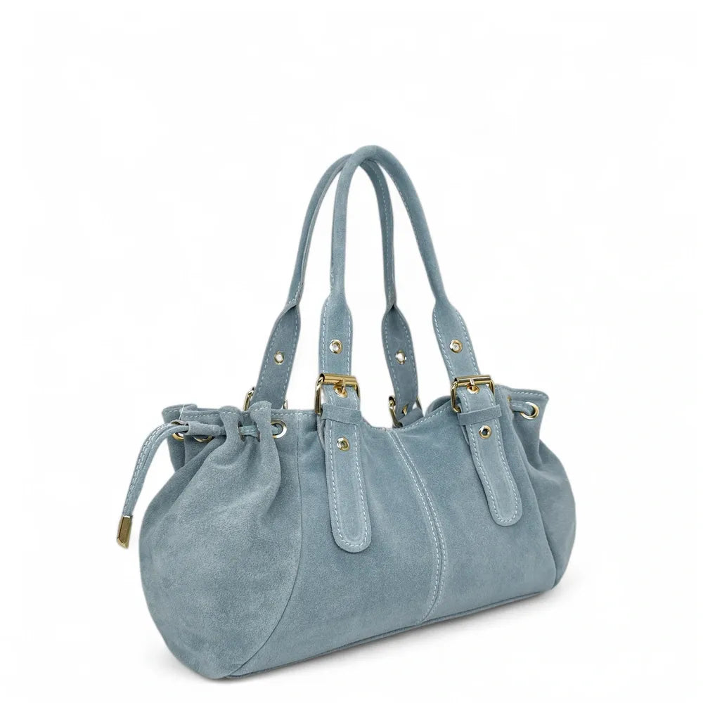 Sac bowling en croûte de cuir PRINCESSE SUEDE Bleu pastel