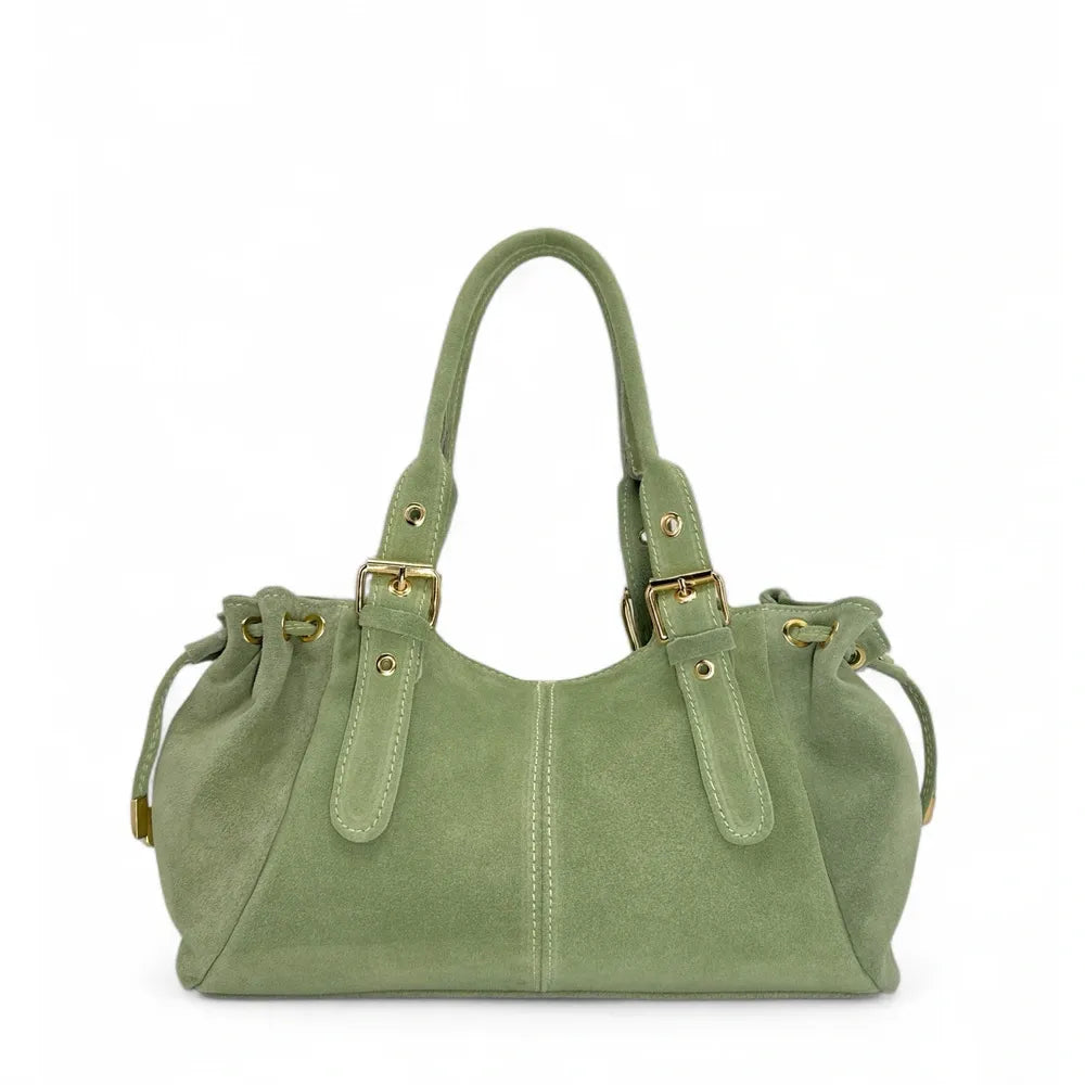 Sac bowling en croûte de cuir PRINCESSE SUEDE Vert amande