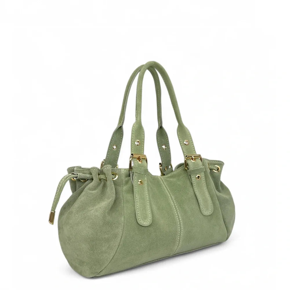 Sac bowling en croûte de cuir PRINCESSE SUEDE Vert amande