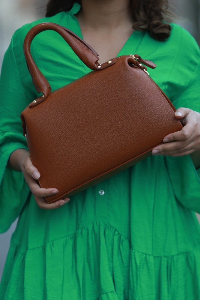 Sac bowling en cuir grainé MAELSTROM Camel foncé