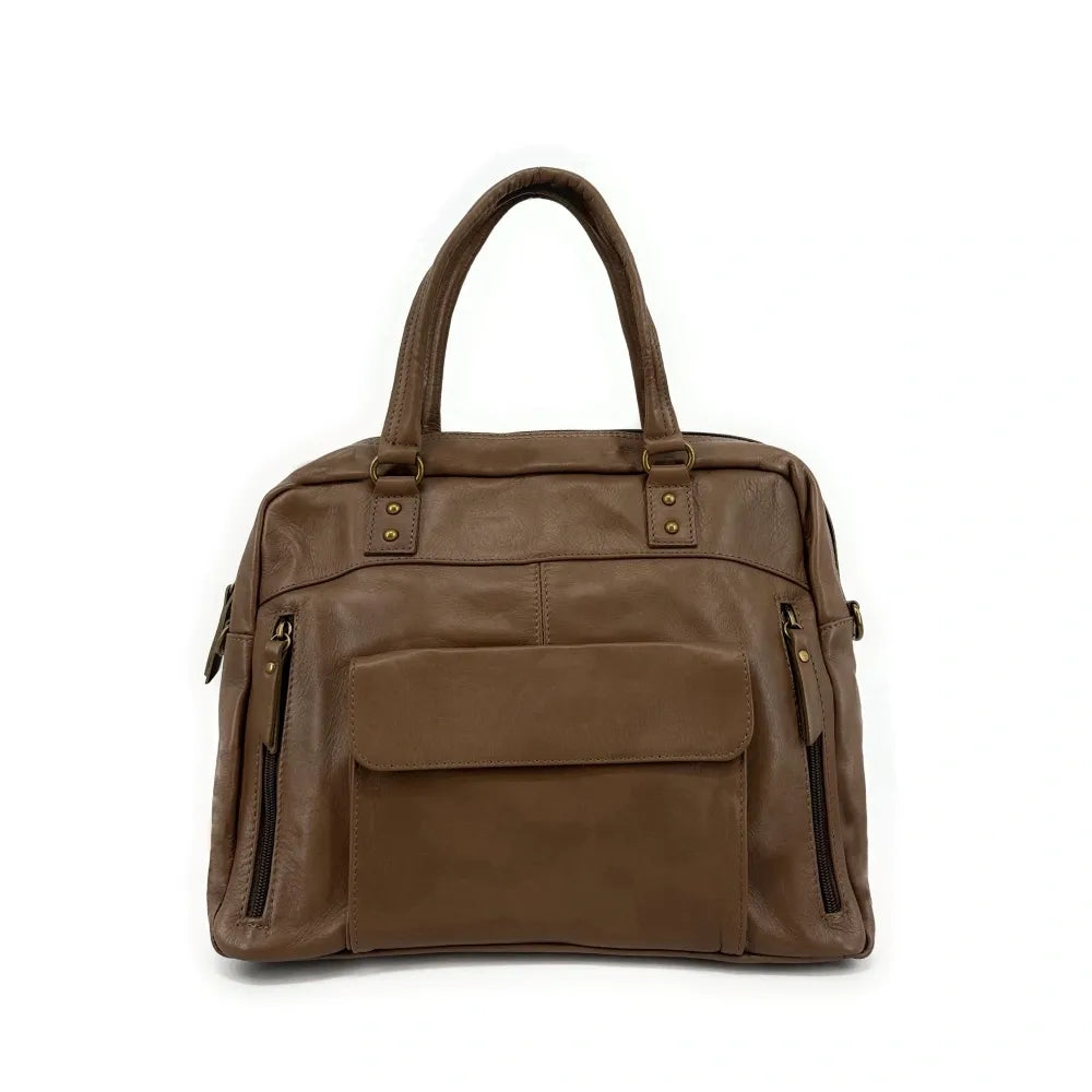 Sac bowling en cuir lisse MINSK Taupe foncé