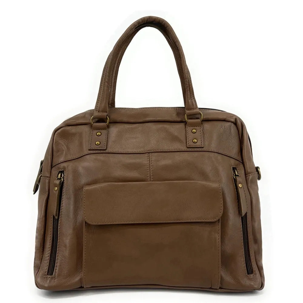 Sac bowling en cuir lisse MINSK Taupe foncé