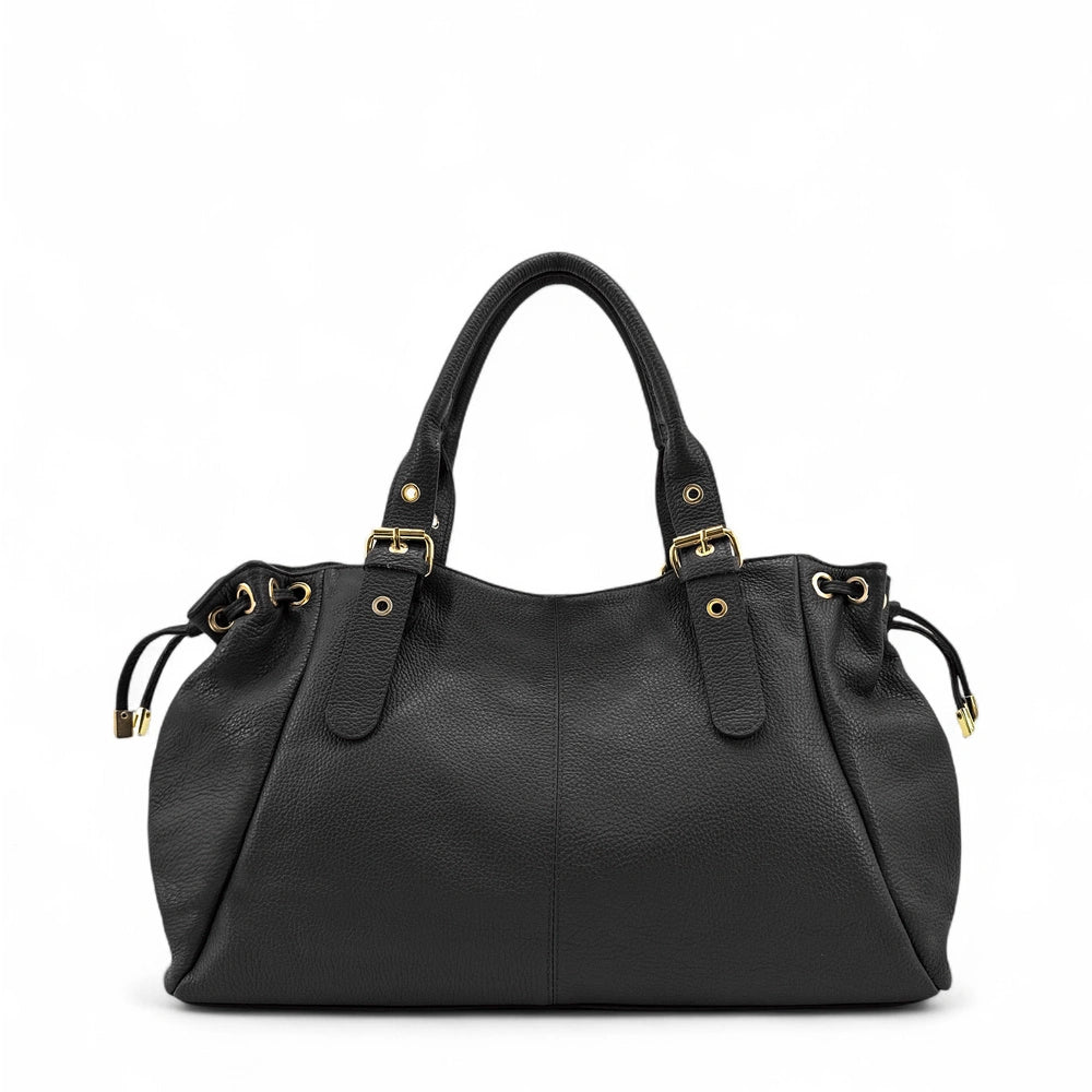 Grand sac Noir | Sac bowling en cuir grainé PRINCESSE XL