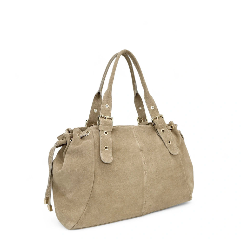 Sac bowling en daim PRINCESSE SUEDE XL Taupe clair