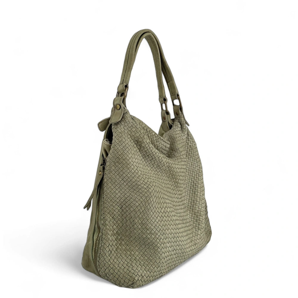 Sac à main en cuir vintage tressé BRISBANE Vert amande