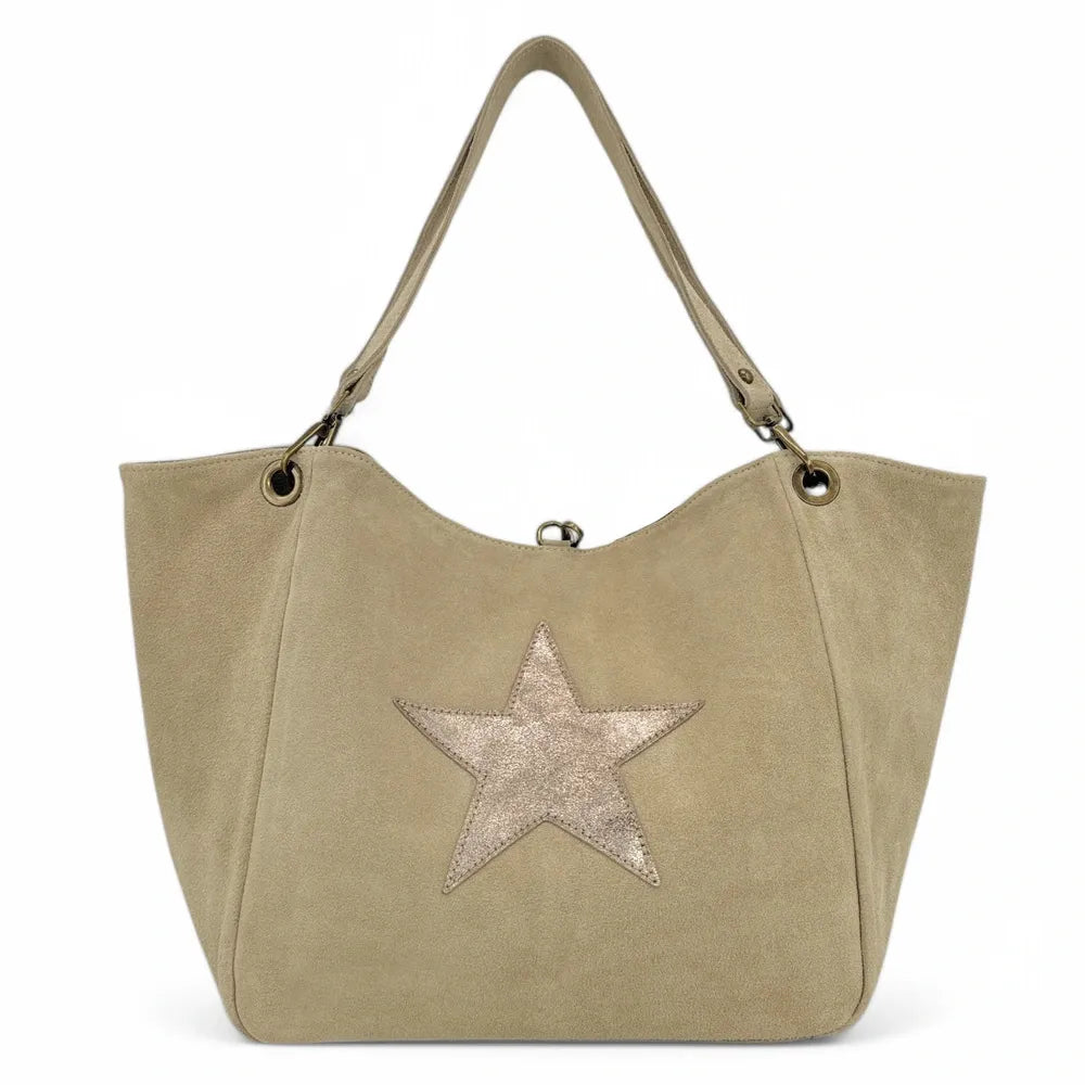 Sac cabas en croûte de cuir STAR-LORD Taupe clair
