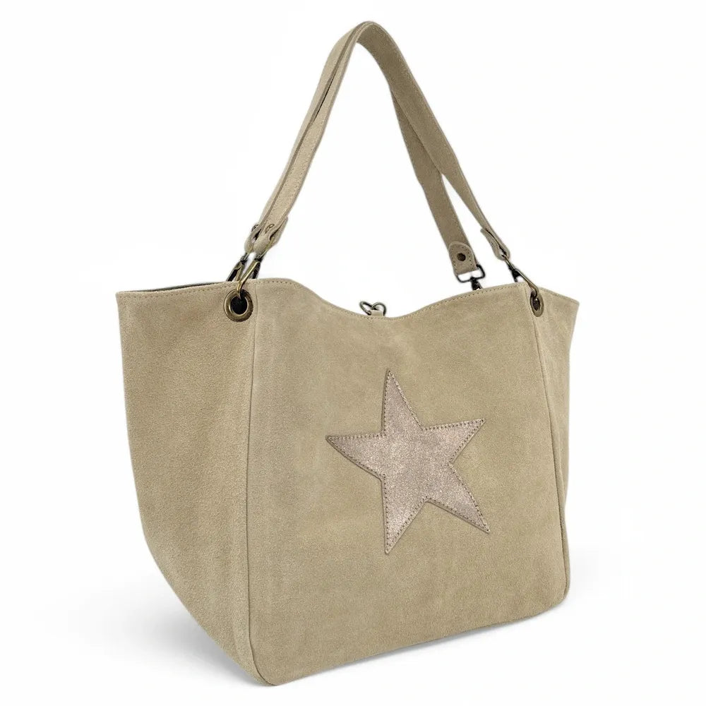 Sac cabas en croûte de cuir STAR-LORD Taupe clair