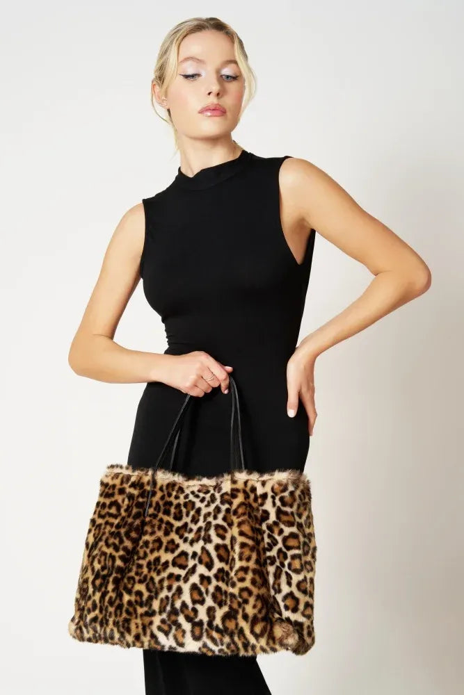 Sac cabas en cuir et fausse fourrure OKOYE Léopard