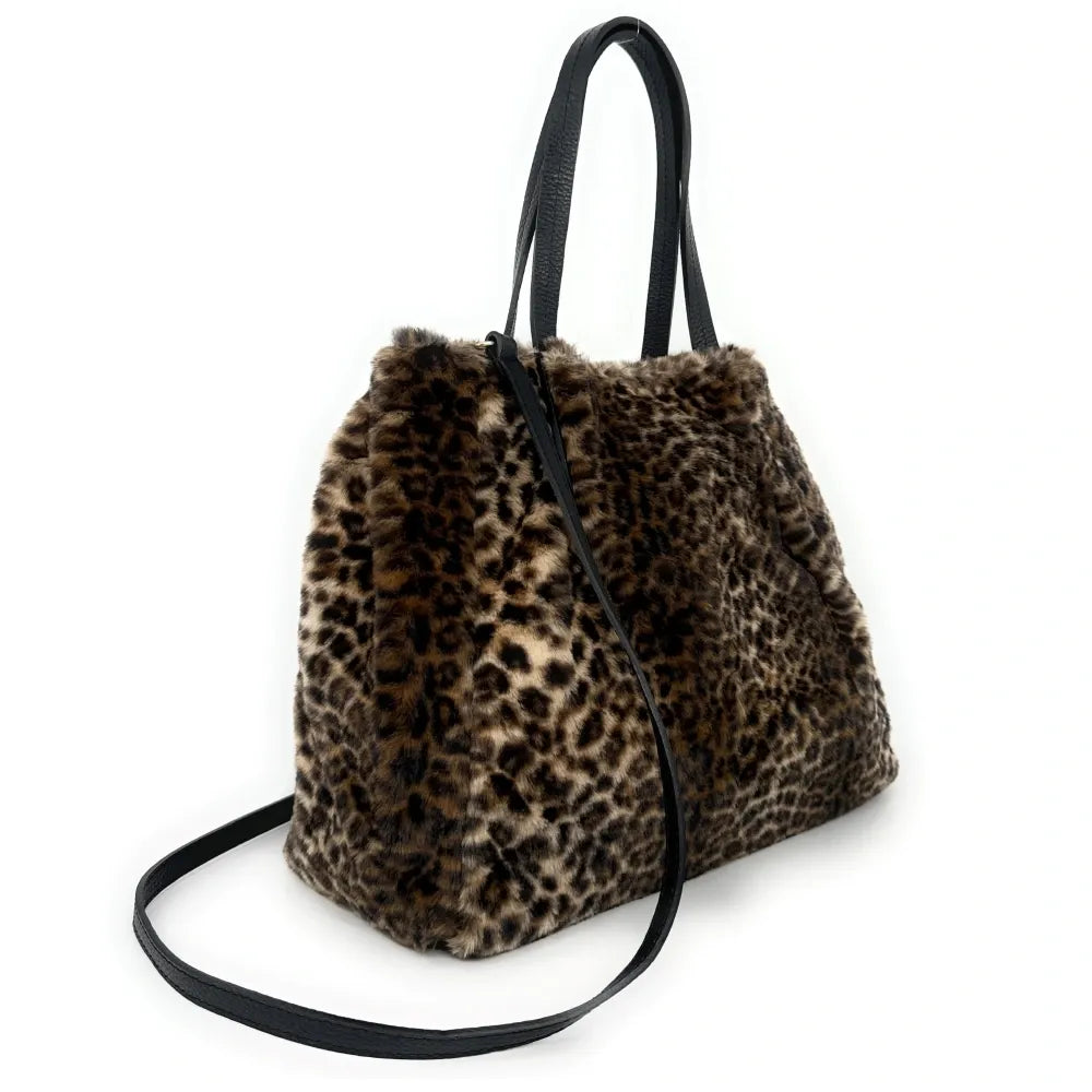 Sac cabas en cuir et fausse fourrure OKOYE Ocelot