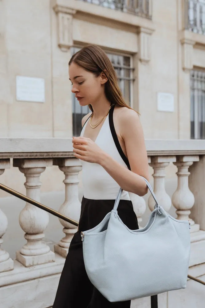 Sac cabas en cuir grainé ALYSSA Bleu pastel