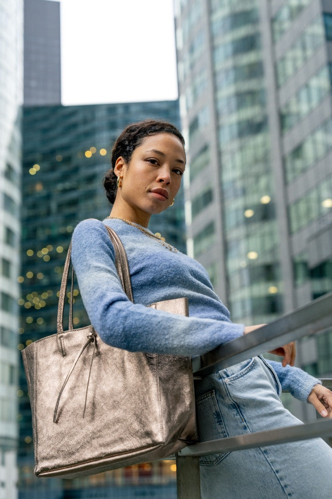 Sac cabas en cuir grainé HOBART Champagne irisé