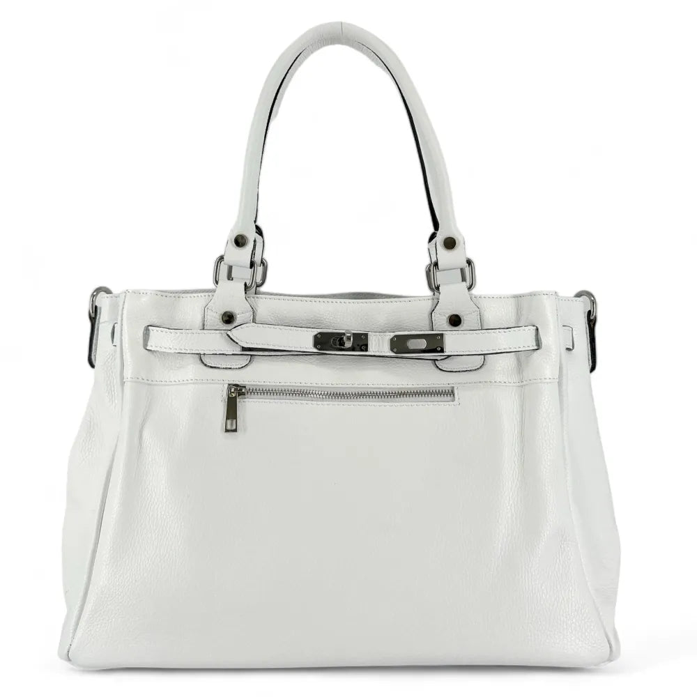 Sac cabas en cuir grainé JANET SILVER Blanc