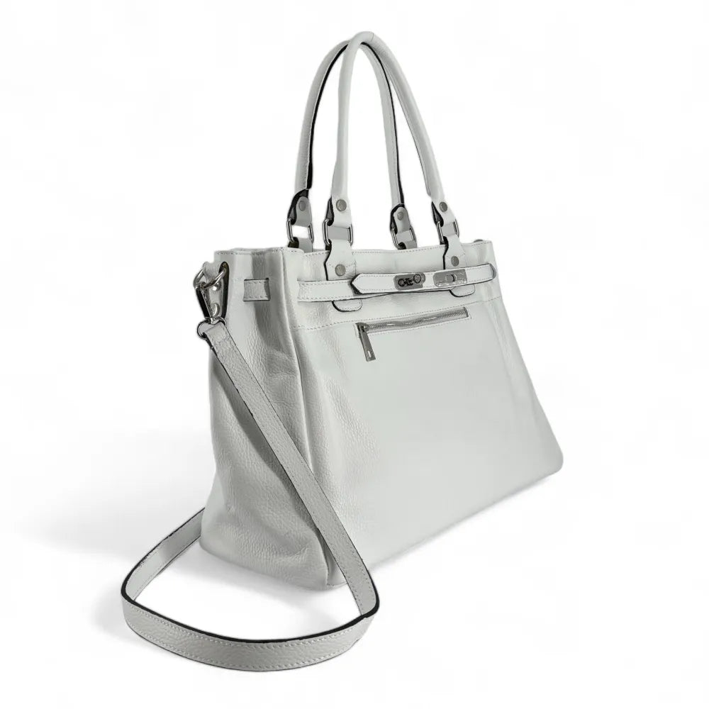 Sac cabas en cuir grainé JANET SILVER Blanc