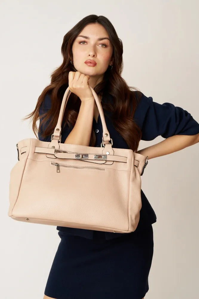 Sac cabas en cuir grainé JANET SILVER Rose nude