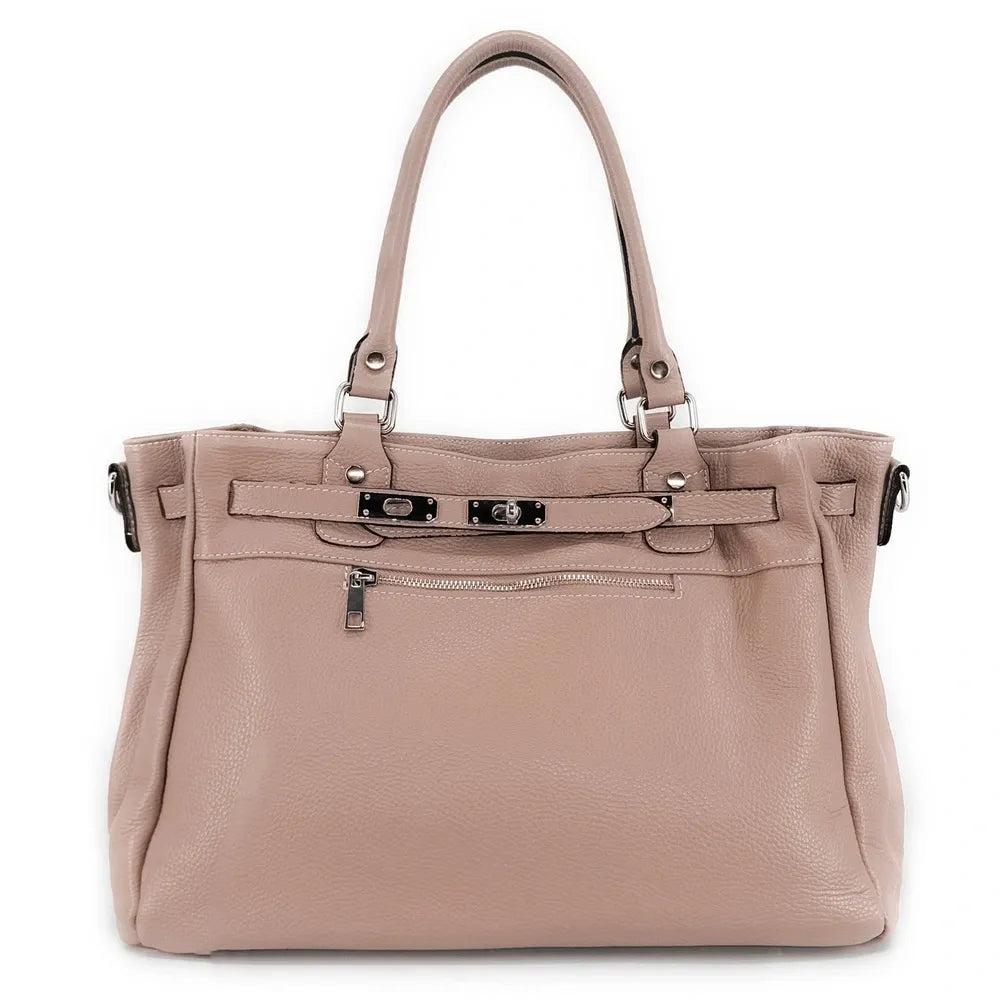 Sac cabas en cuir grainé JANET SILVER Rose nude