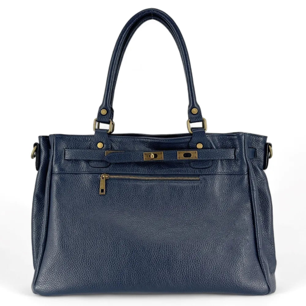 Sac cabas en cuir grainé JANET Bleu marine