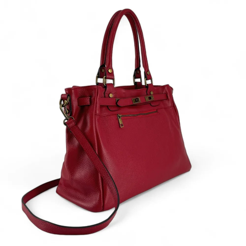 Sac cabas en cuir grainé JANET Rouge foncé
