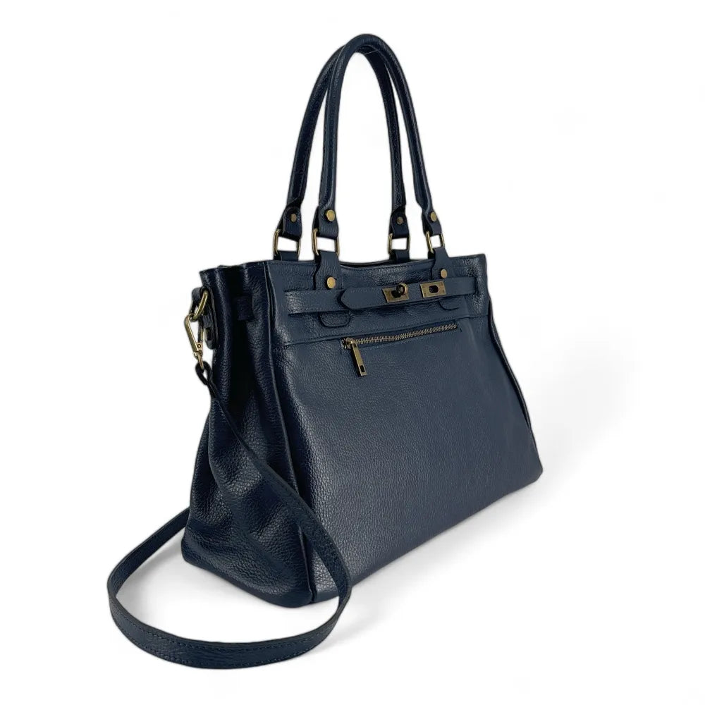 Sac cabas en cuir grainé JANET Bleu marine
