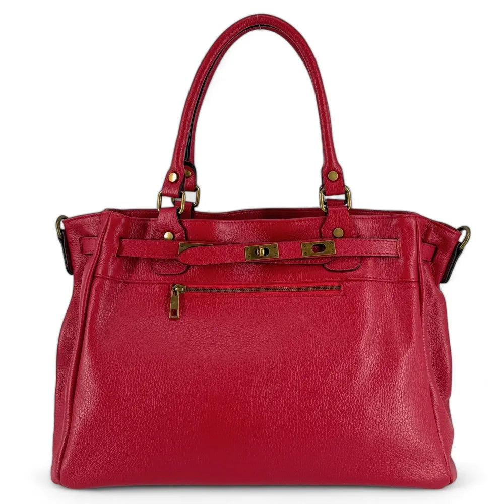 Sac cabas en cuir grainé JANET Rouge foncé