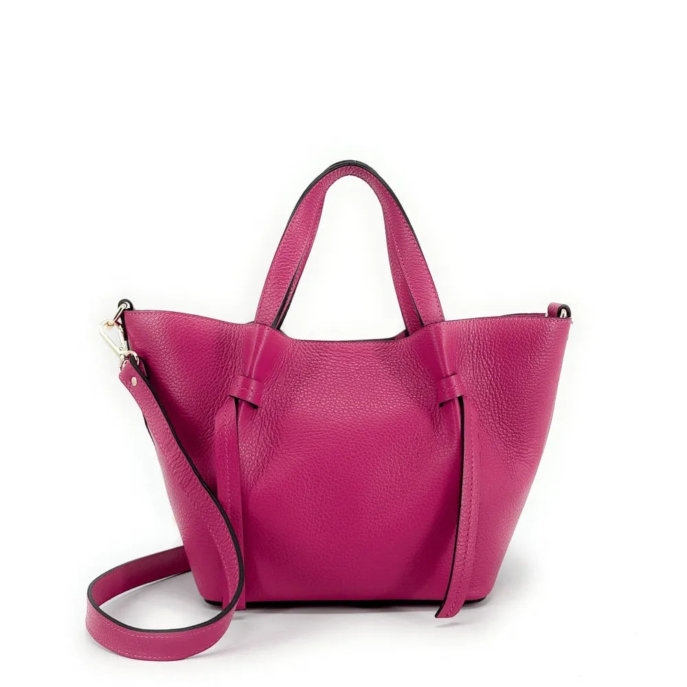 Sac Cabas LILI PETROL En Cuir Rouge Framboise - Bandoulière - Très Bon État (TBE) Avec Pochette