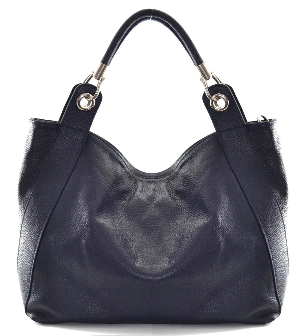 Sac cabas en cuir grainé PARIS Bleu marine