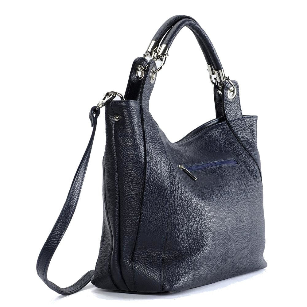 Sac cabas en cuir grainé PARIS Bleu marine