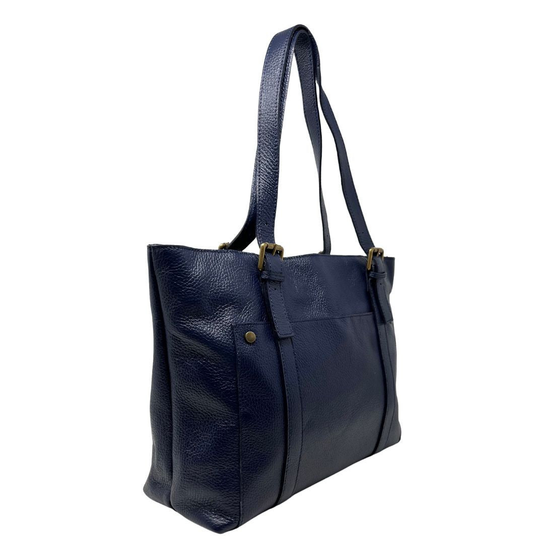 Sac cabas en cuir grainé TOKYO Bleu marine
