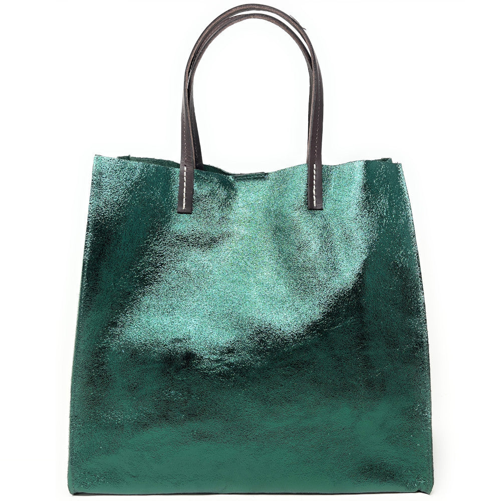 Sac cabas en cuir irisé SILVER Vert canard irisé